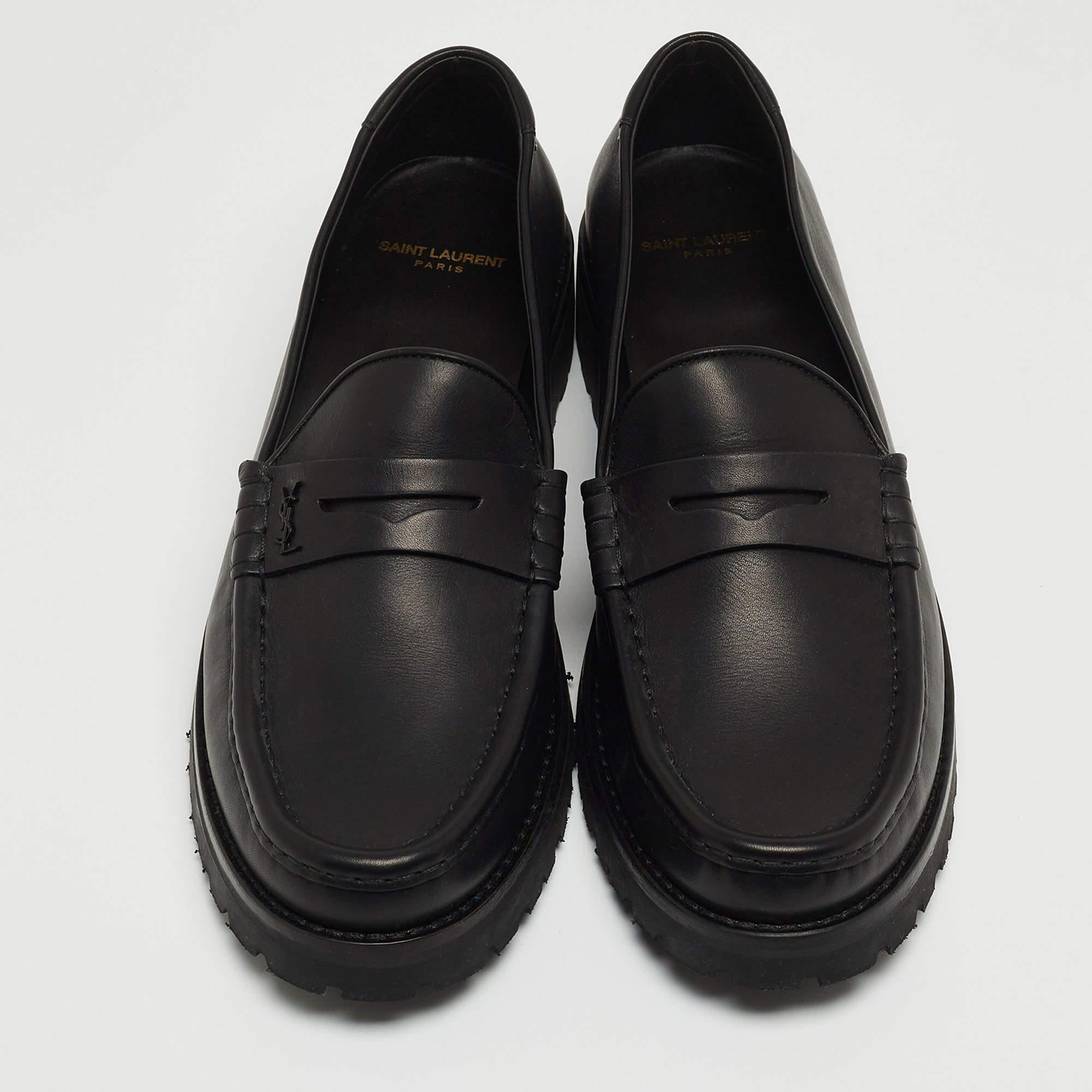 Men's Saint Laurent Black Leather Penny Slip On Loafers Size 46