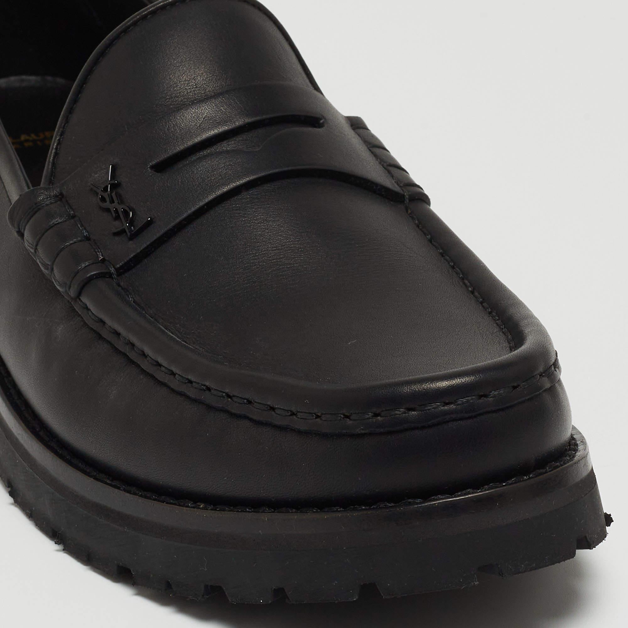 Saint Laurent Black Leather Penny Slip On Loafers Size 46 3