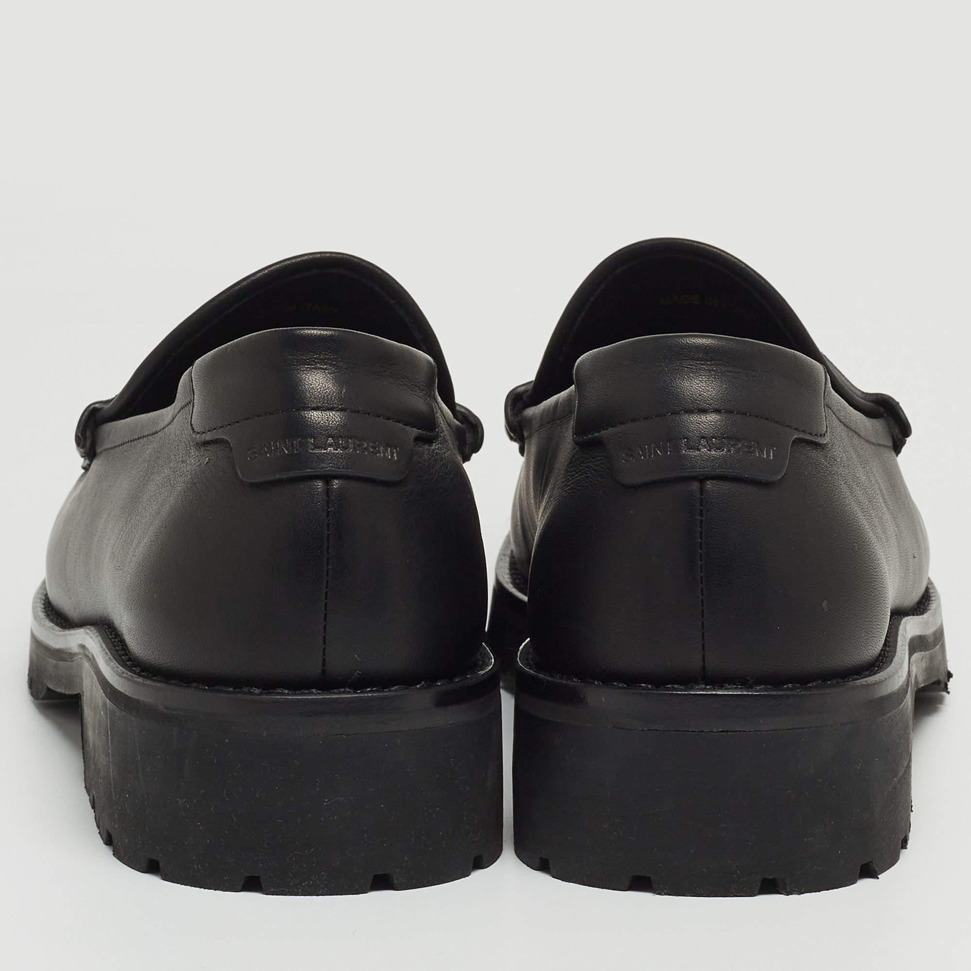Saint Laurent Black Leather Penny Slip On Loafers Size 46 4