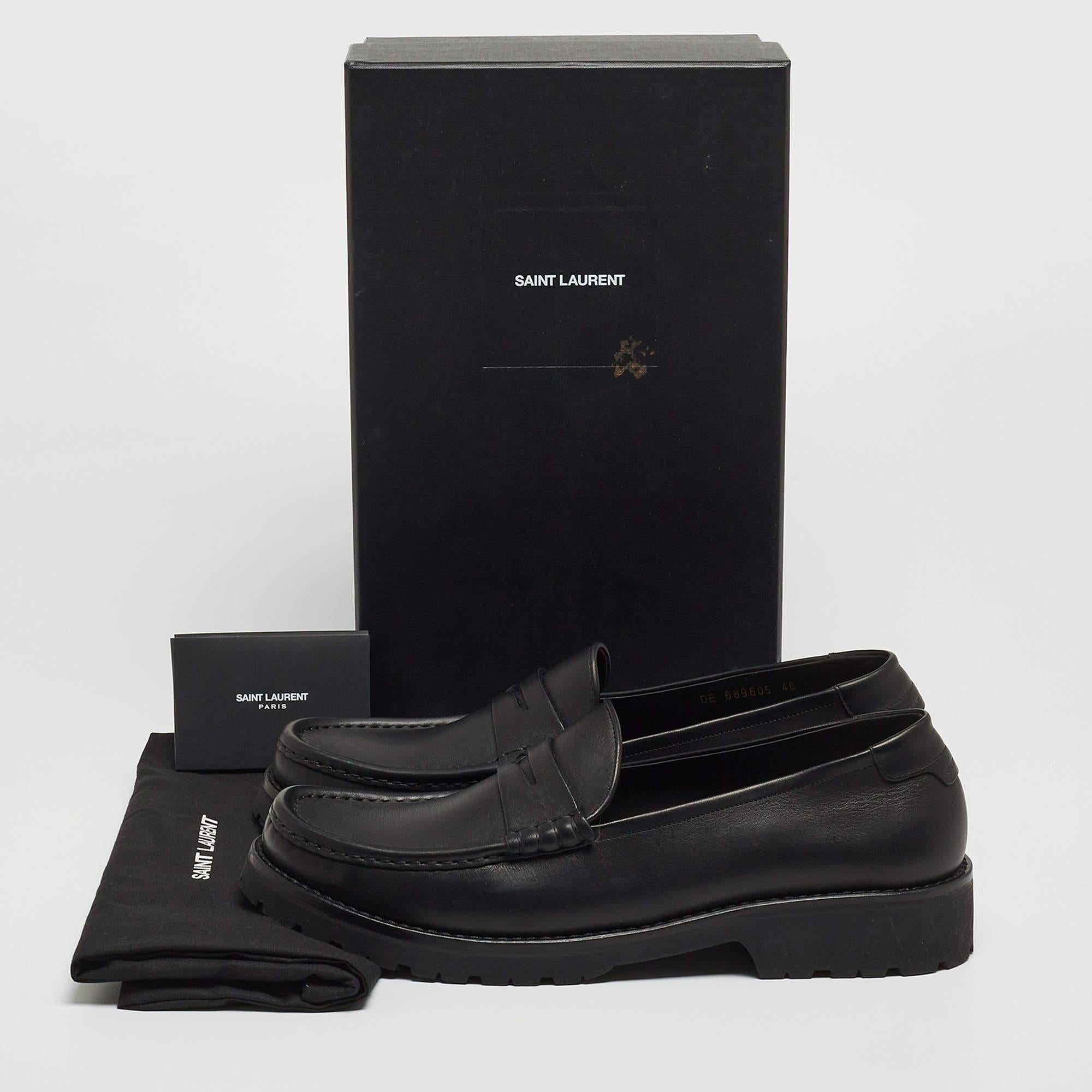 Saint Laurent Black Leather Penny Slip On Loafers Size 46 5