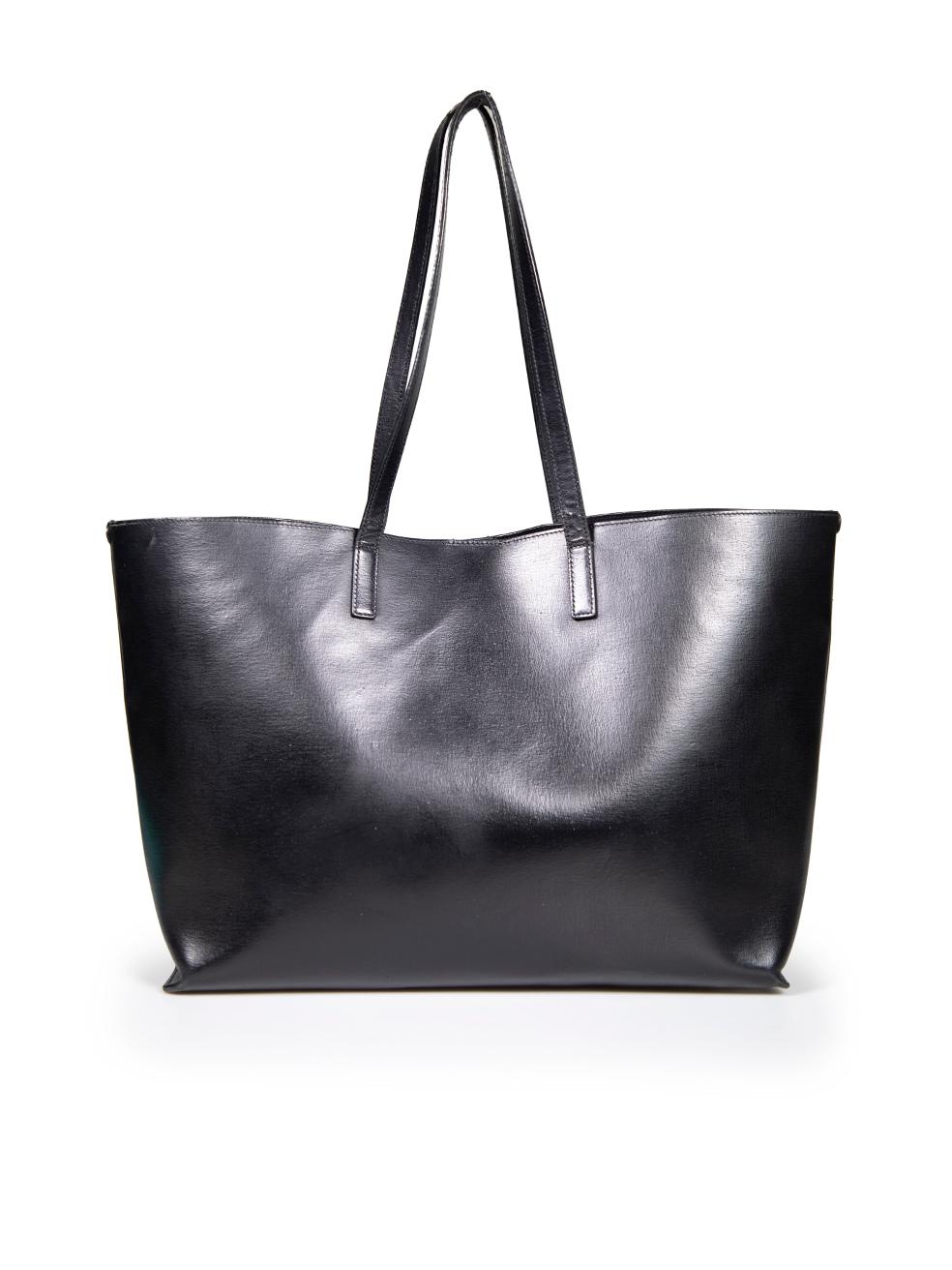 Saint Laurent Black Leather Perforated East West Shopper Tote In Good Condition For Sale In London, GB