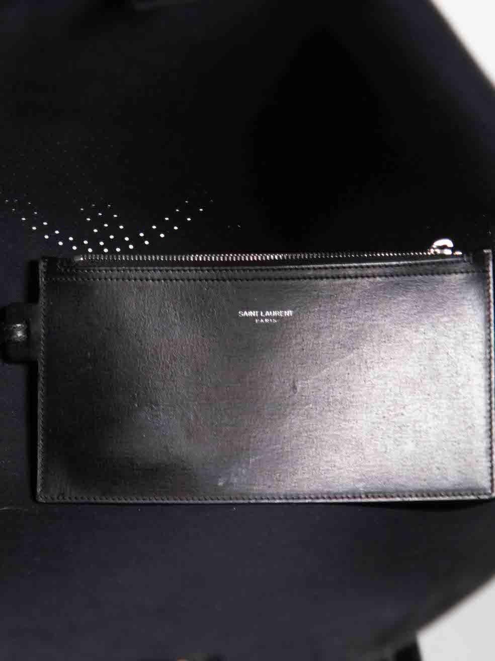 Saint Laurent Black Leather Perforated East West Shopper Tote For Sale 1