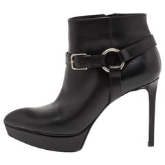 Saint Laurent Black Leather Platform Ankle Boots Size 37