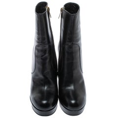 Saint Laurent Black Leather Platform Ankle Boots Size 39