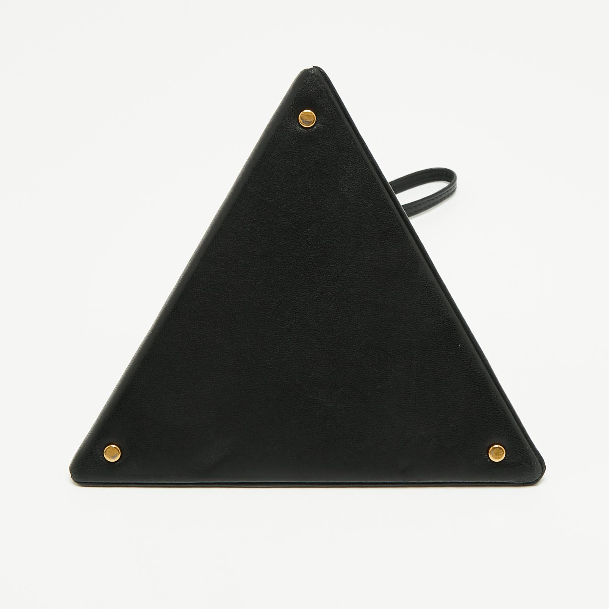 Saint Laurent Black Leather Pyramid Box Wristlet Clutch 4