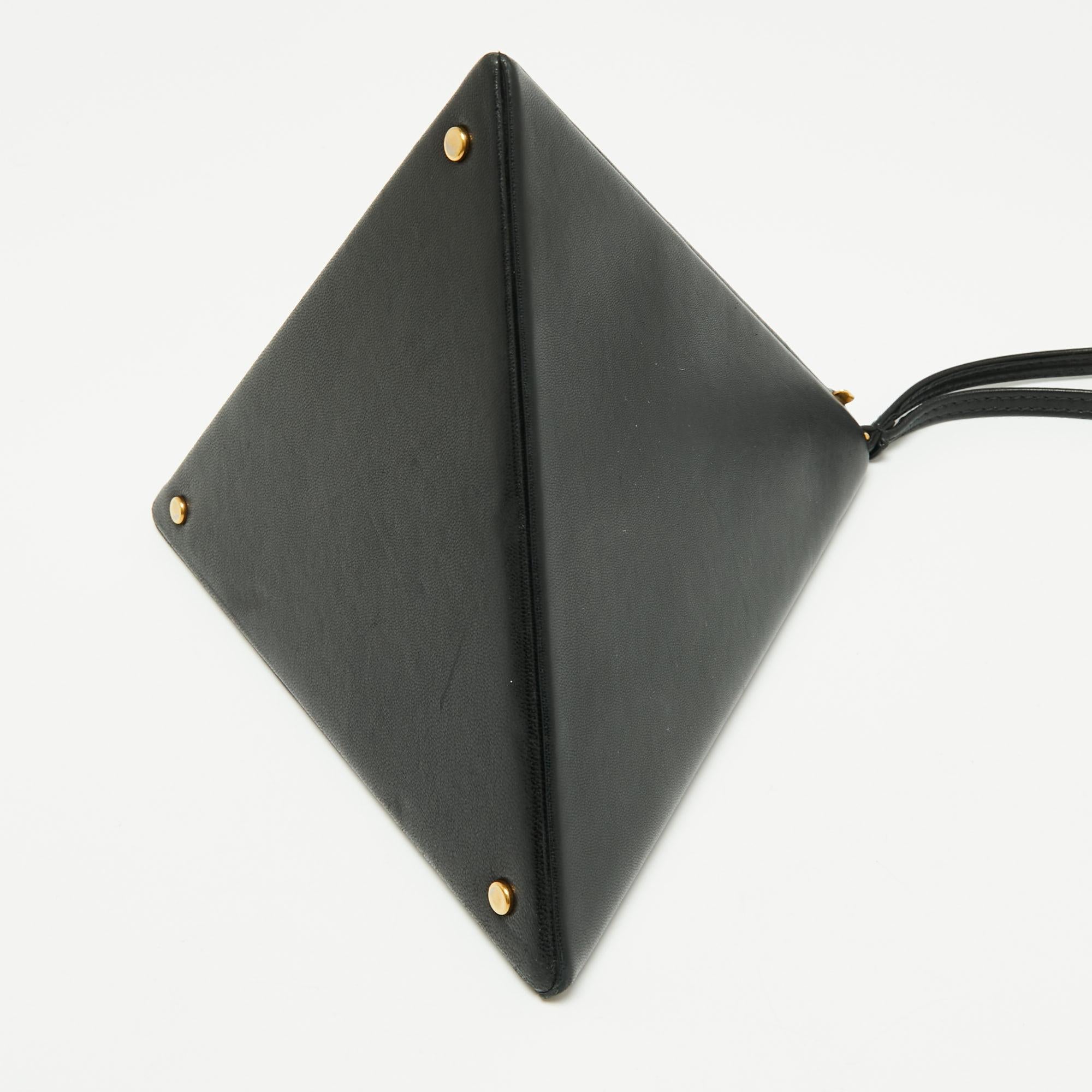 Saint Laurent Black Leather Pyramid Box Wristlet Clutch 2