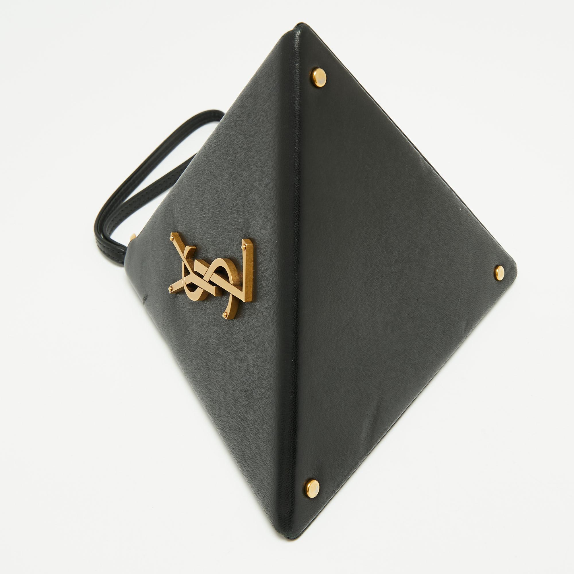 Saint Laurent Black Leather Pyramid Box Wristlet Clutch 3