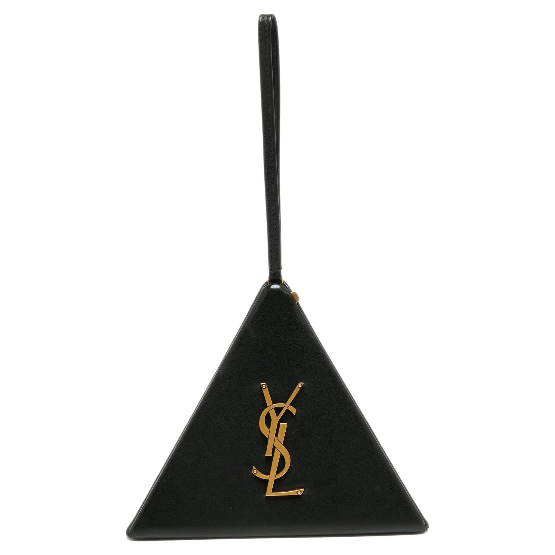 Saint Laurent Black Leather Pyramid Box Wristlet Clutch