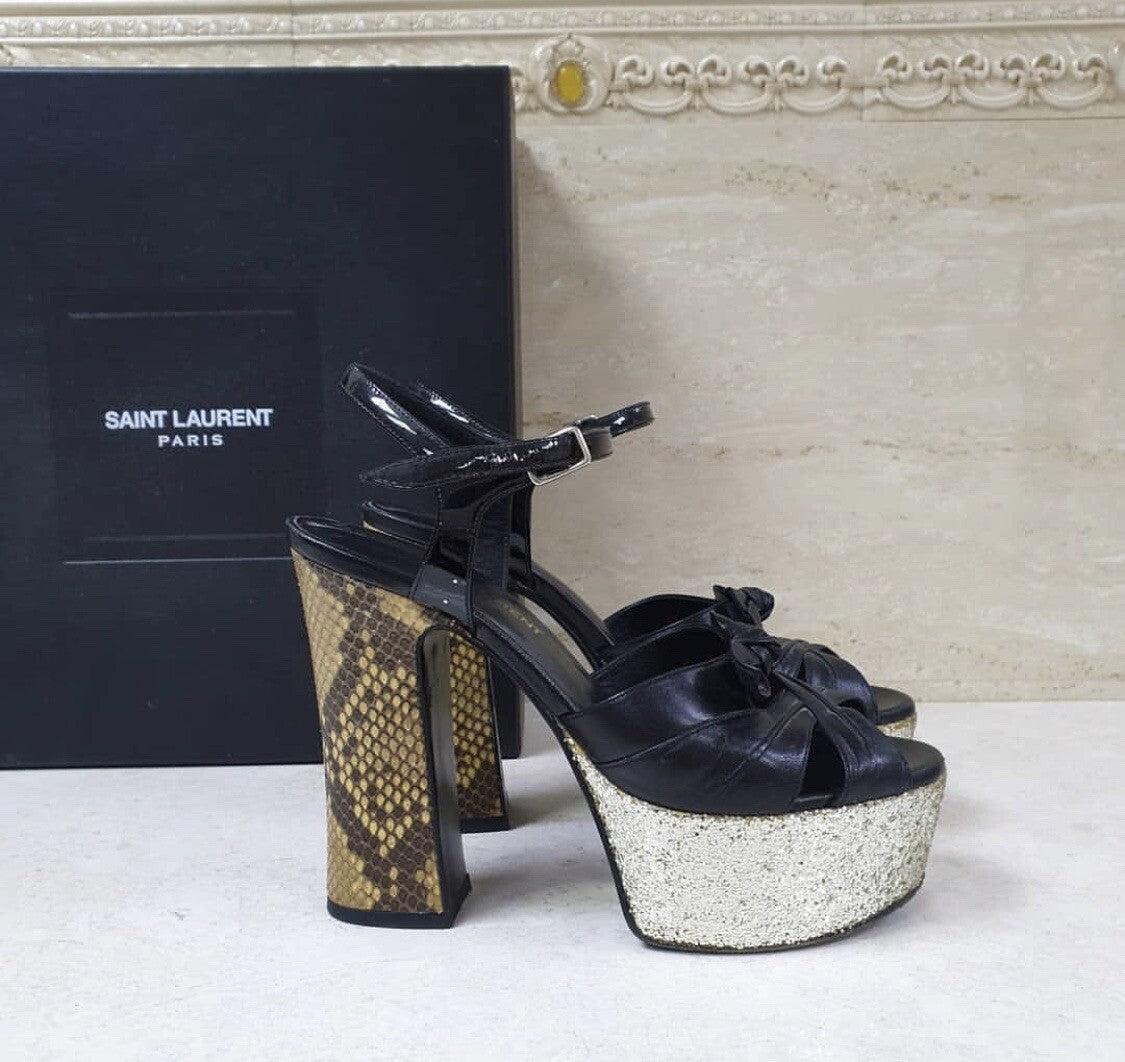 Saint Laurent Schwarz Leder Python Absatz Plateau Sandalen Sz.36 im Zustand „Gut“ im Angebot in Krakow, PL