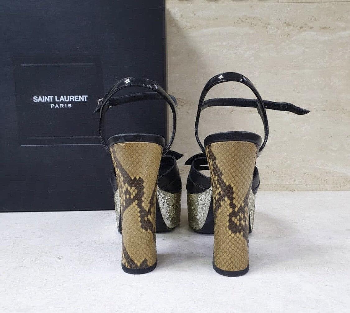 Saint Laurent Schwarz Leder Python Absatz Plateau Sandalen Sz.36 Damen im Angebot