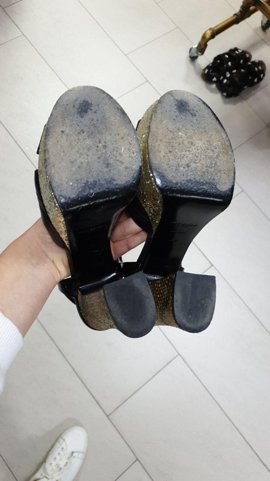 Saint Laurent Schwarz Leder Python Absatz Plateau Sandalen Sz.36 im Angebot 4