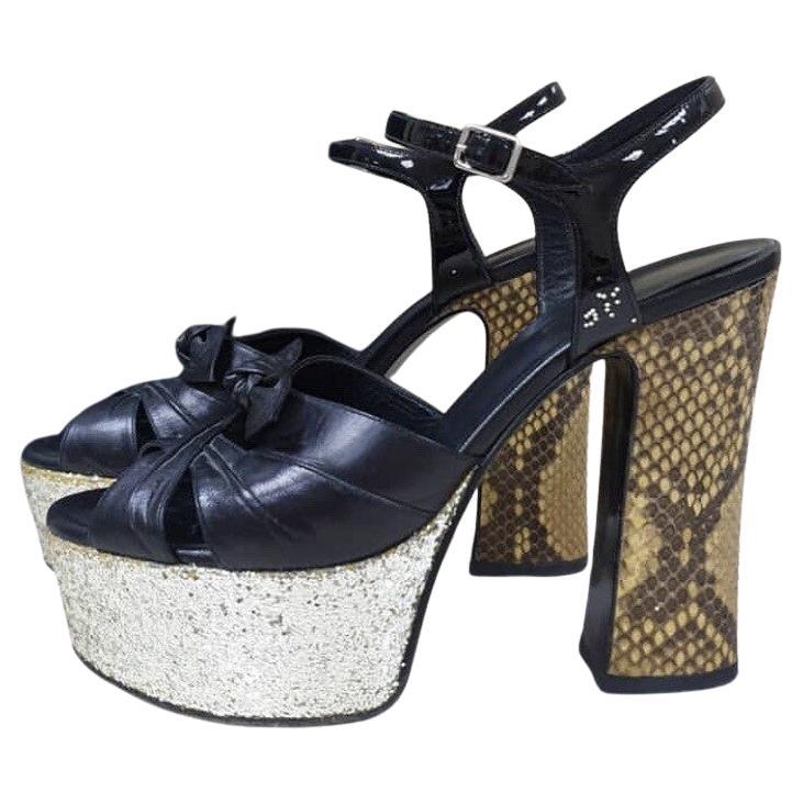 Saint Laurent Schwarz Leder Python Absatz Plateau Sandalen Sz.36 im Angebot