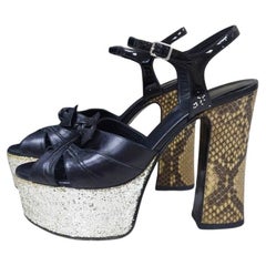 Saint Laurent Schwarz Leder Python Absatz Plateau Sandalen Sz.36