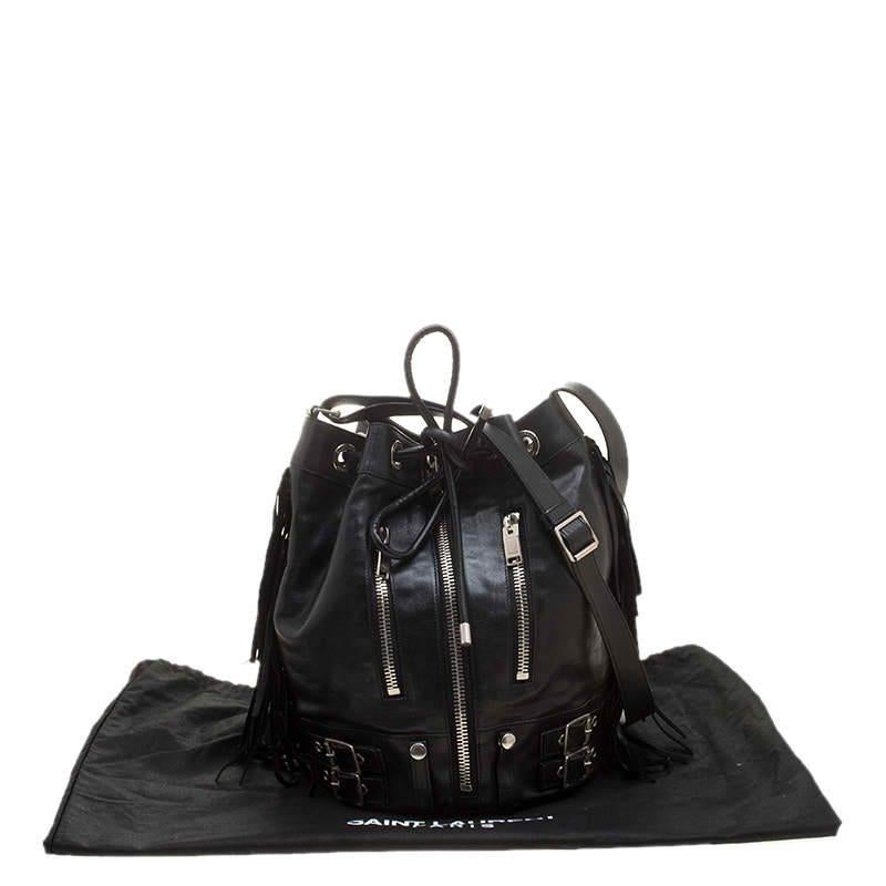 Saint Laurent Black Leather Rider Bucket Bag 5