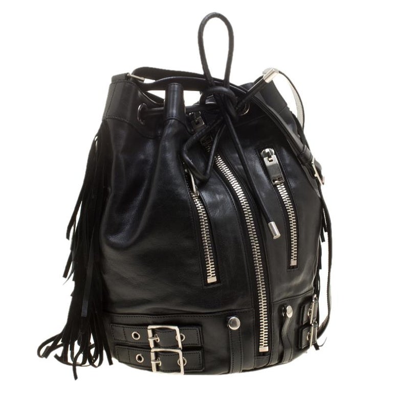 Saint Laurent Black Leather Rider Bucket Bag For Sale at 1stDibs