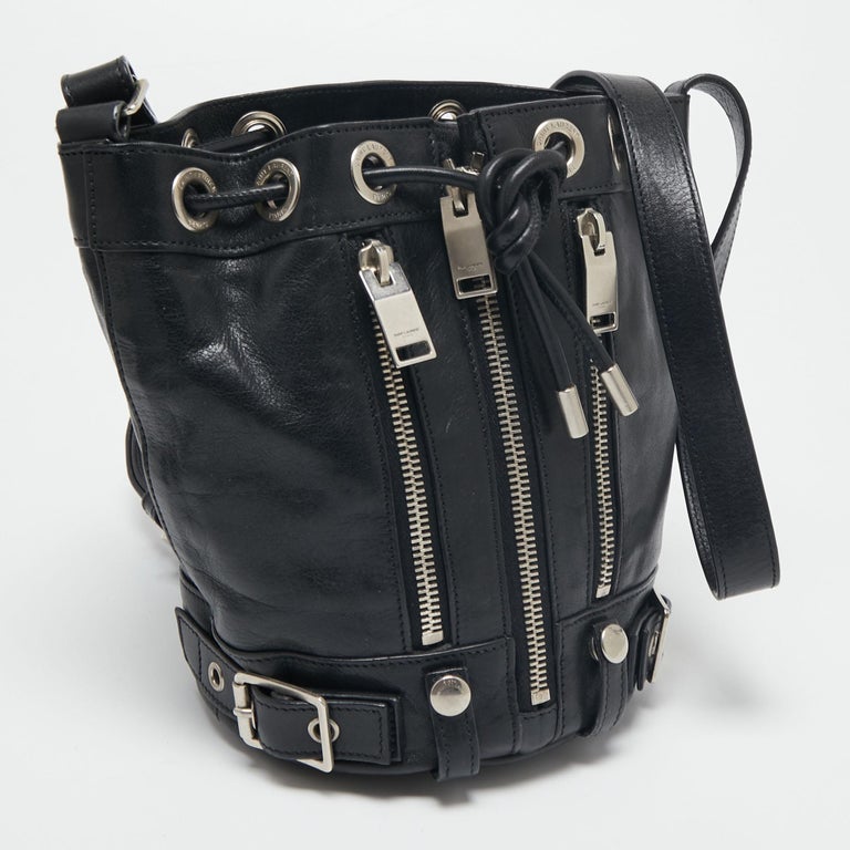 Saint Laurent Black Leather Rider Bucket Bag For Sale at 1stDibs