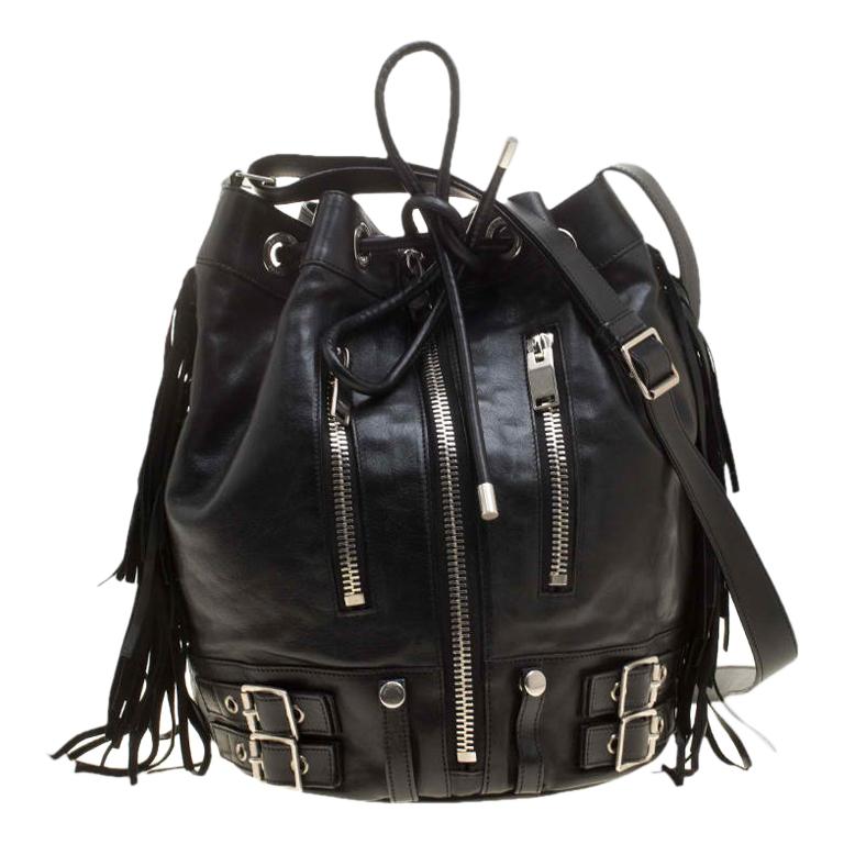 Saint Laurent Black Leather Rider Bucket Bag
