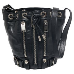 Saint Laurent Black Leather Rider Bucket Bag