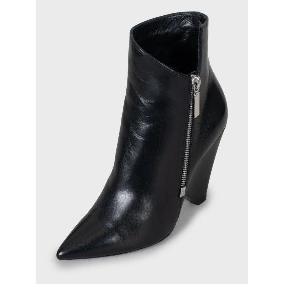 Saint Laurent Botines de piel negra con tacón esculpido S.36.5 Negro en venta