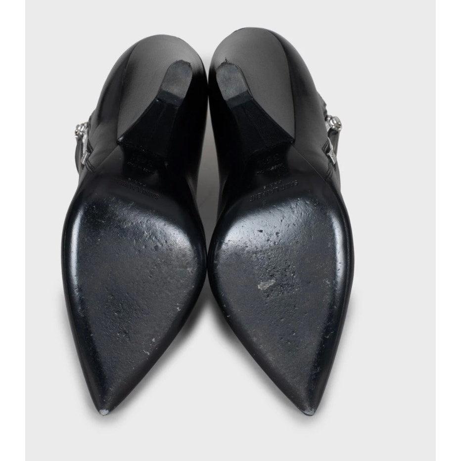 De las mujeres Saint Laurent Botines de piel negra con tacón esculpido S.36.5 en venta