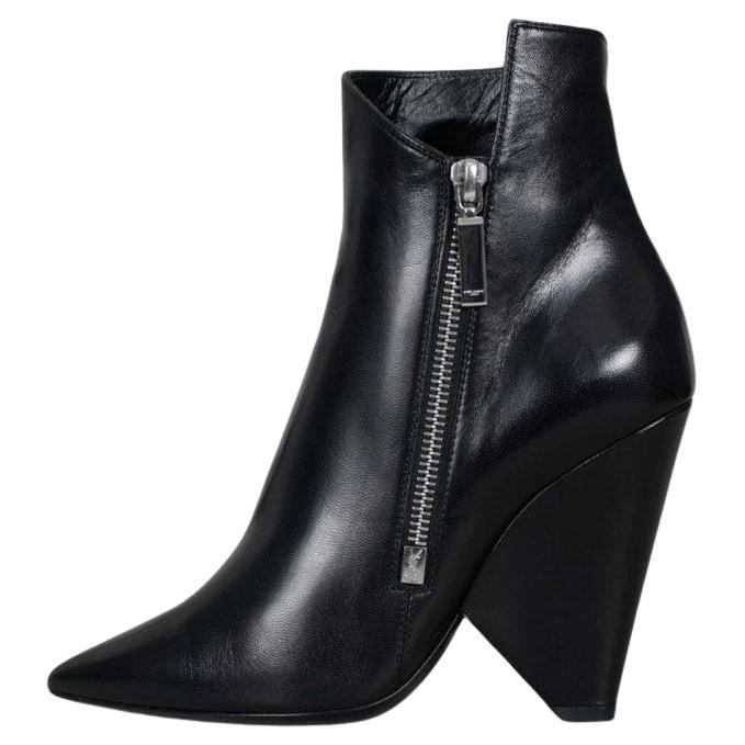 Saint Laurent Black Leather Sculpted Heel Ankle Boots Sz.36.5