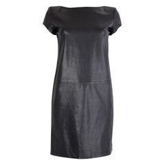 SAINT LAURENT black leather Short Sleeve Shift Dress S