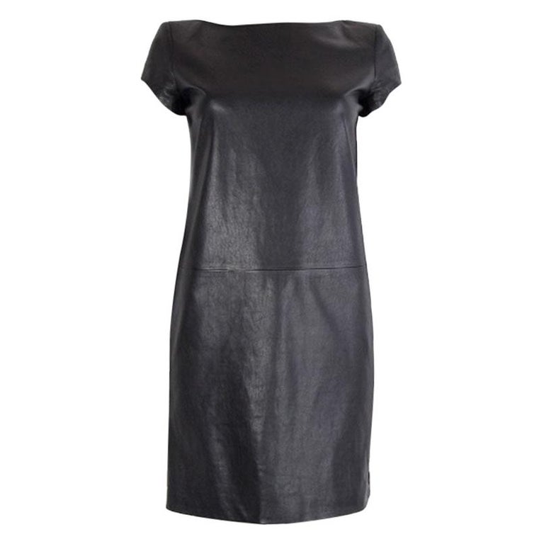 SAINT LAURENT black leather Short Sleeve Shift Dress S For Sale at 1stDibs