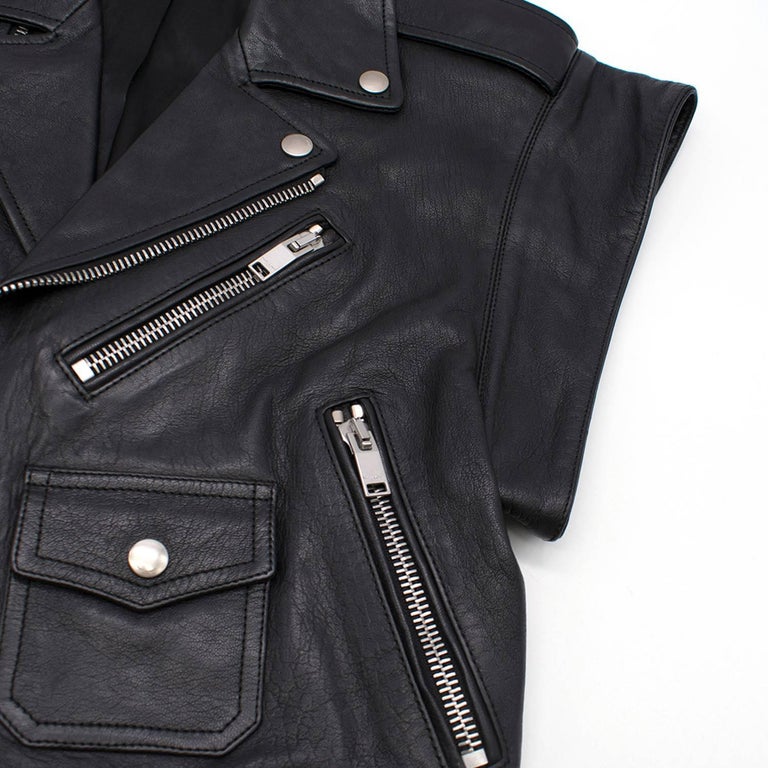Yves Saint Laurent Black Leather Short Sleeved Jacket For Sale at ...
