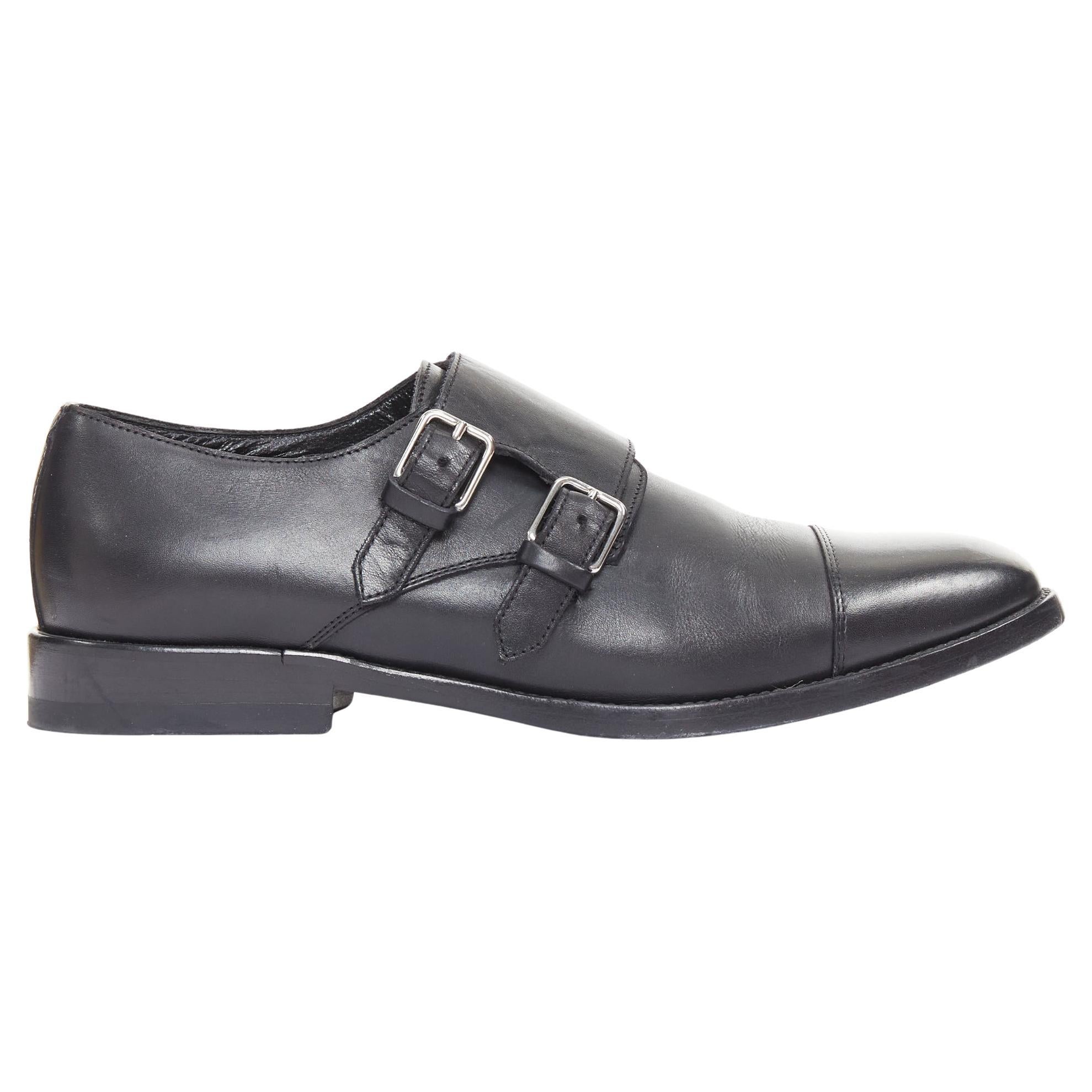 SAINT LAURENT cuero negro hebilla plateada doble monk strap zapatos oxford EU35.5 en venta