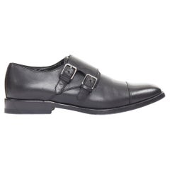 SAINT LAURENT black leather silver buckle double monk strap oxford shoes EU35.5 SAINT LAURENT black leather silver buckle double monk strap oxford shoes EU35.5
