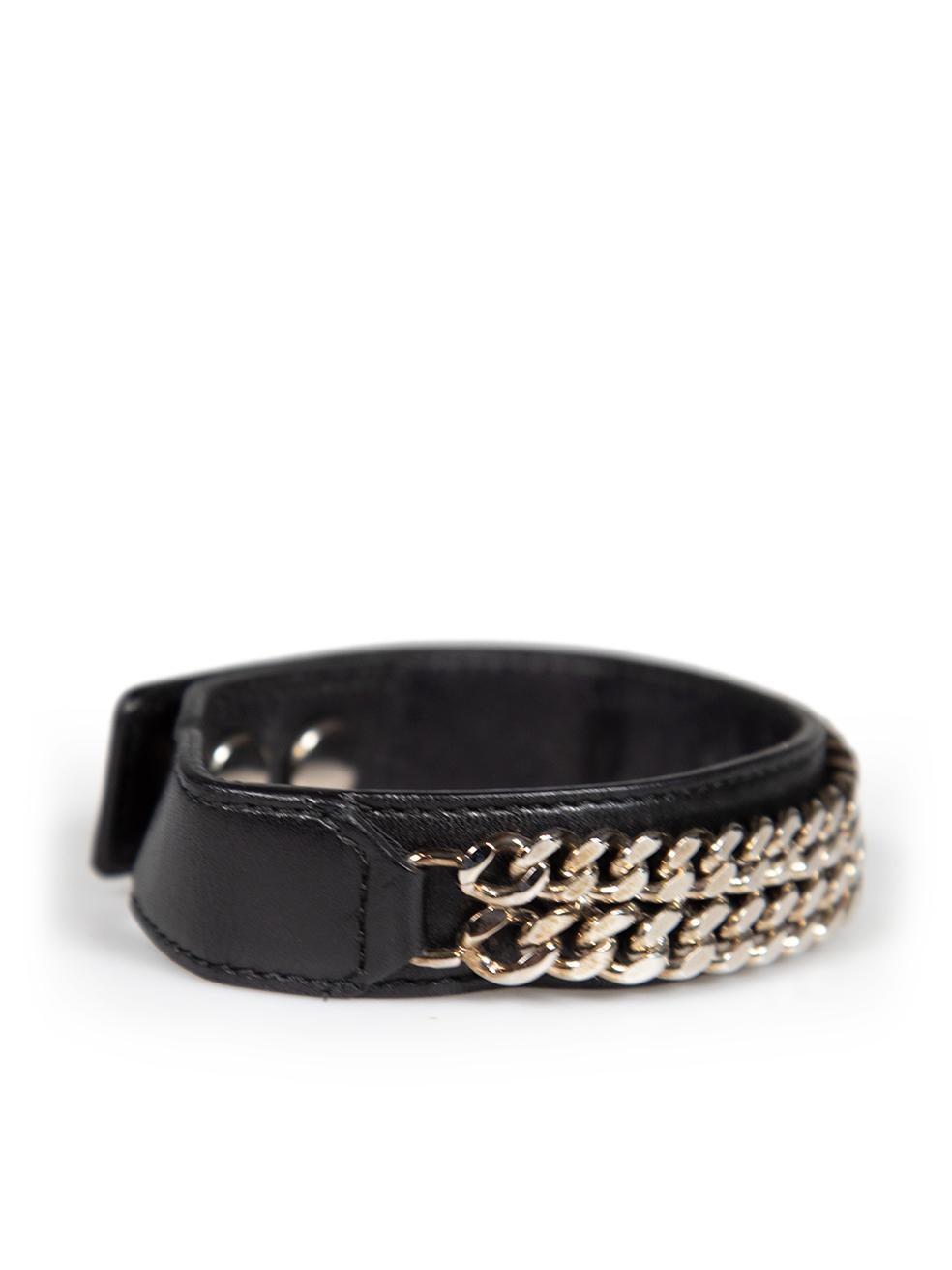 Saint Laurent Black Leather Silver Chain Bracelet In Excellent Condition For Sale In London, GB