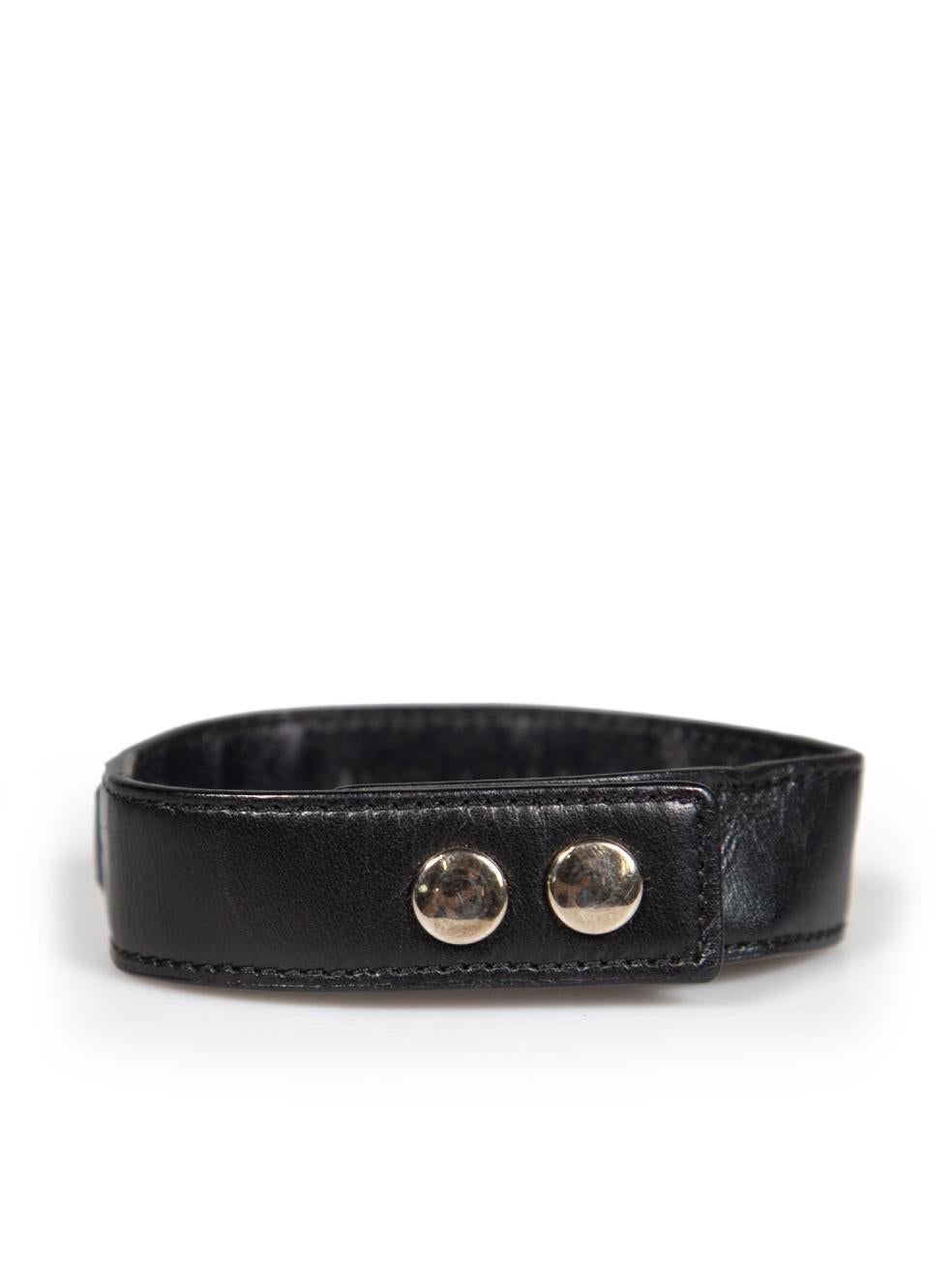 Women's Saint Laurent Black Leather Silver Chain Bracelet For Sale