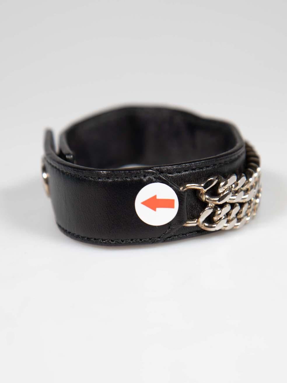 Saint Laurent - Bracelet en cuir noir et chaîne en argent en vente 2