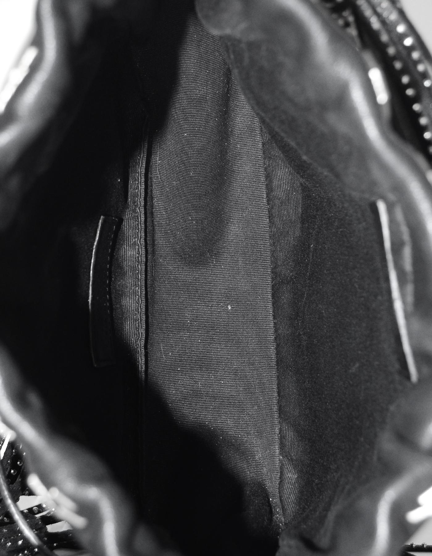 Saint Laurent Black Leather Silver Studded Small Helena Fringed Bucket Bag 1