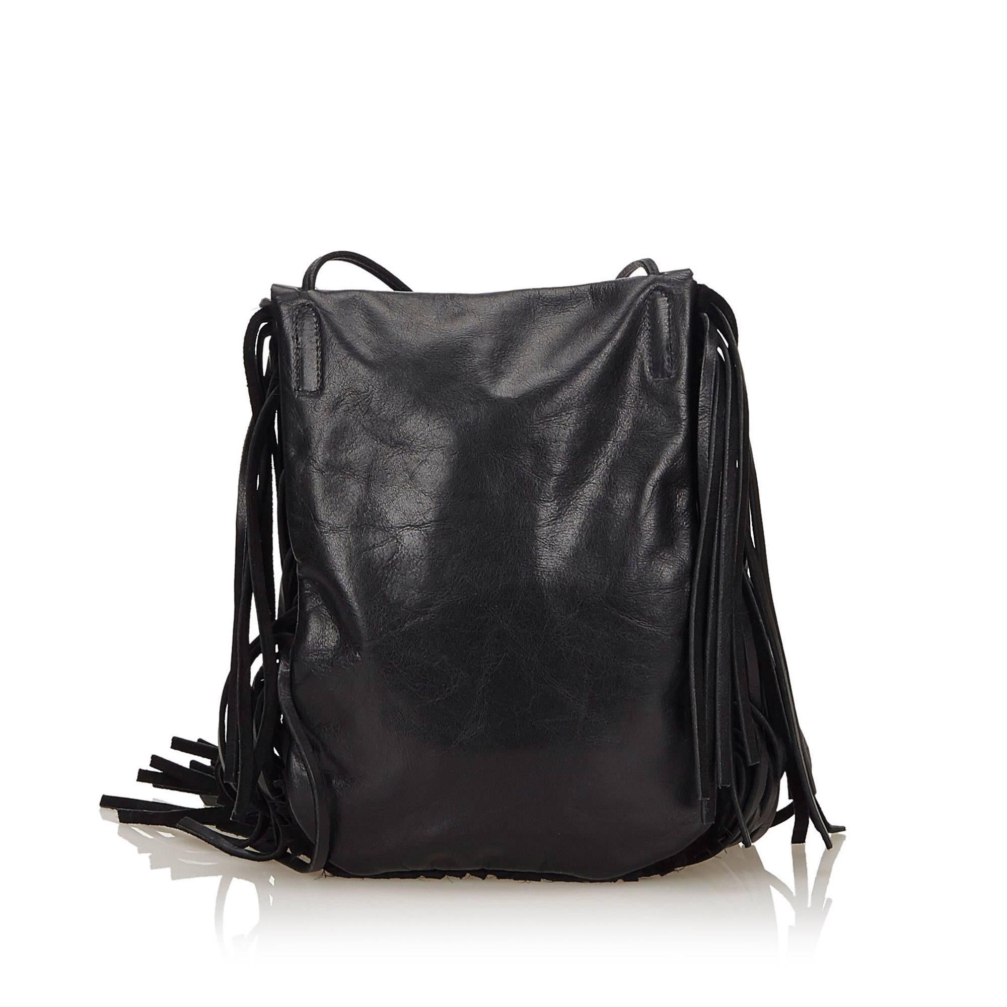 black fringe shoulder bag