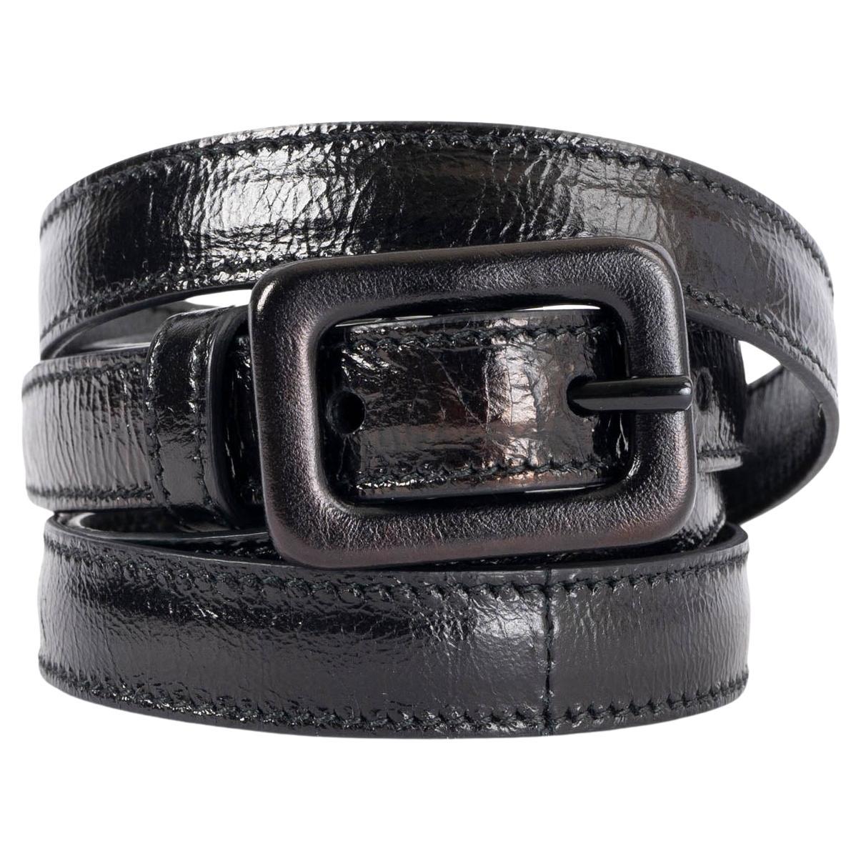 SAINT LAURENT black leather SKINNY WAIST Belt 80 For Sale