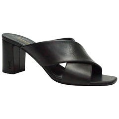 Saint Laurent Black Leather Slide with Chunky Heel