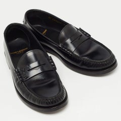 Saint Laurent Black Leather Slip On Loafers Size 35.5