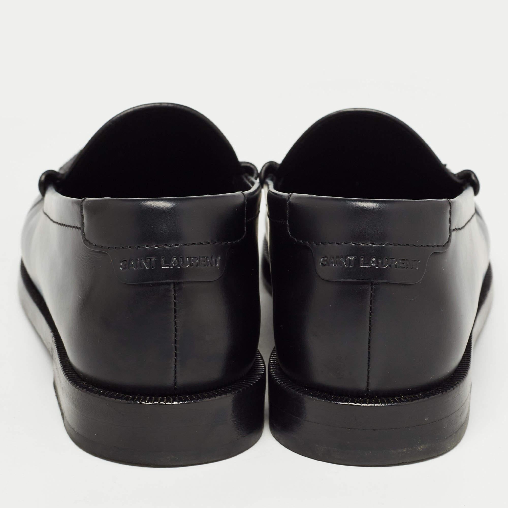 Saint Laurent Black Leather Slip On Loafers Size 35.5 For Sale 1