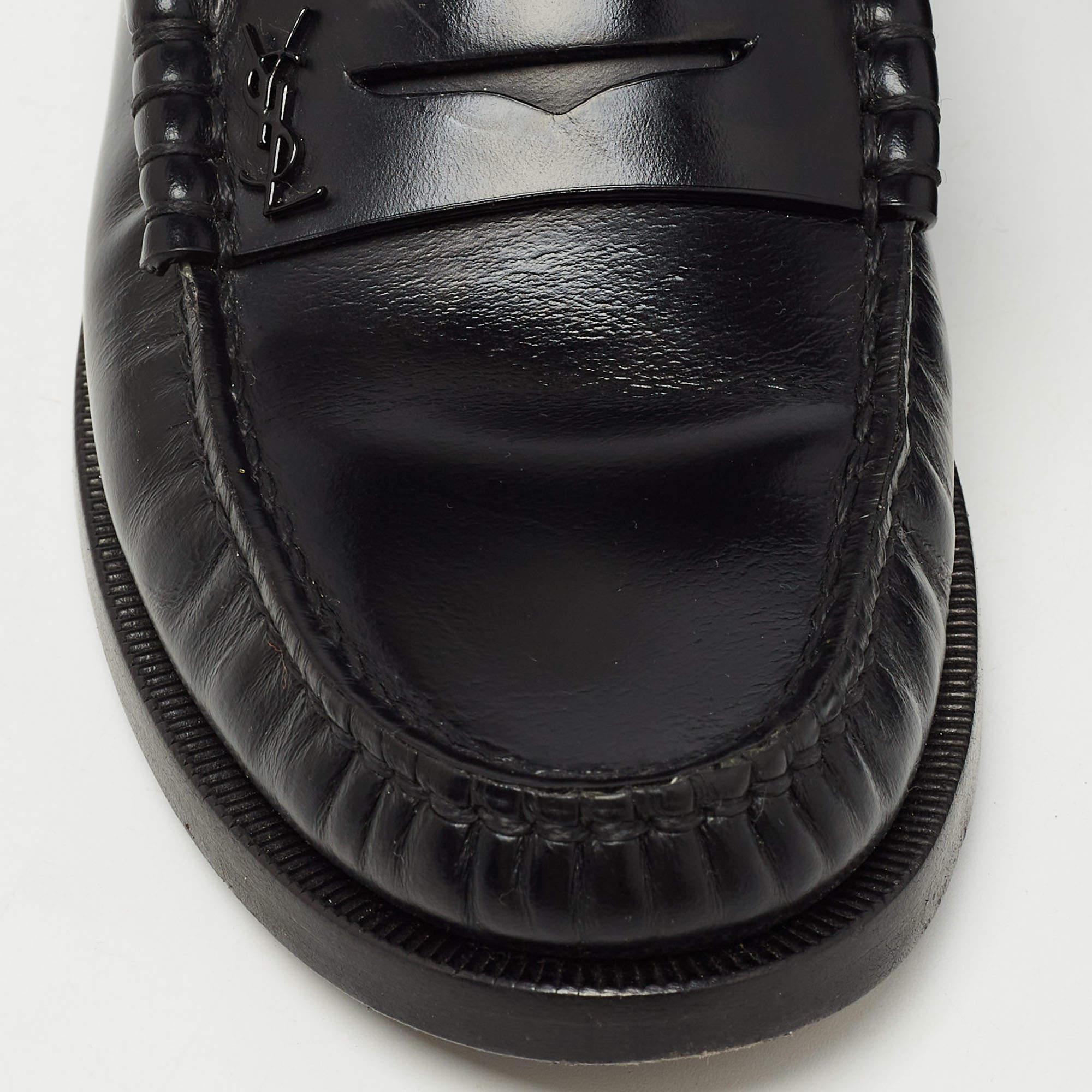 Saint Laurent Black Leather Slip On Loafers Size 35.5 For Sale 2