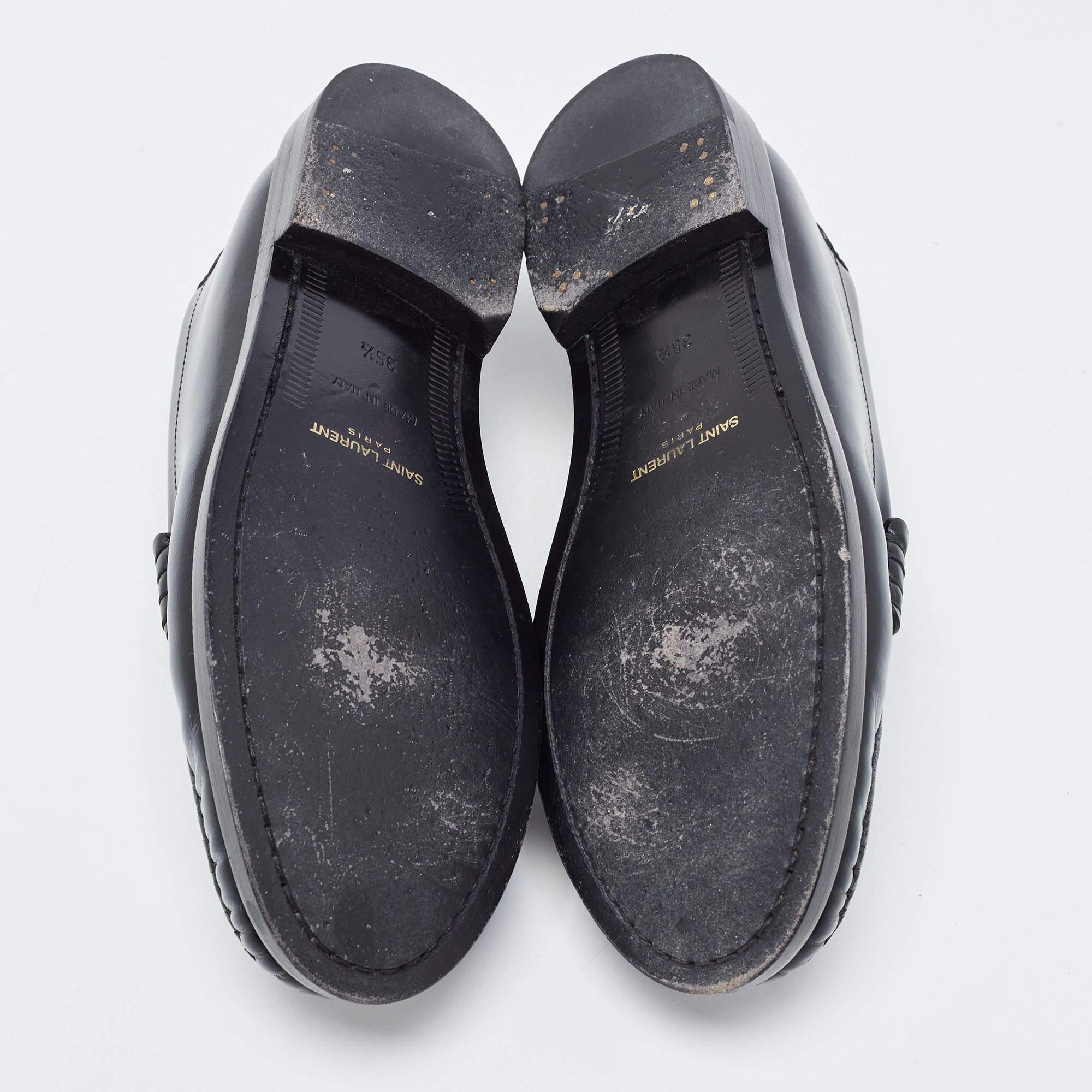 Saint Laurent Black Leather Slip On Loafers Size 35.5 3