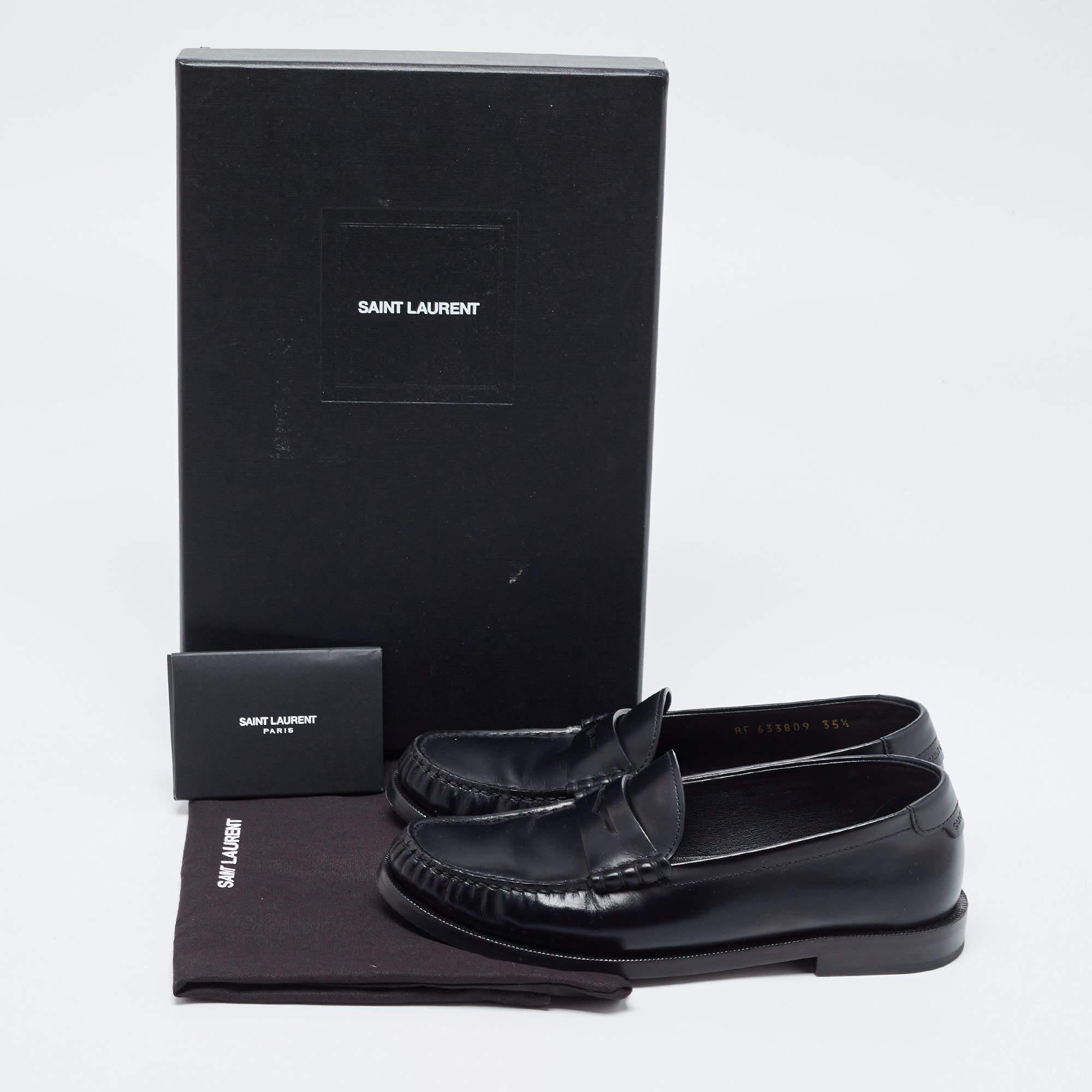Saint Laurent Black Leather Slip On Loafers Size 35.5 5