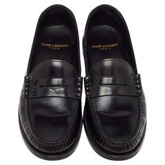 Used Saint Laurent Black Leather Slip On Loafers Size 35.5