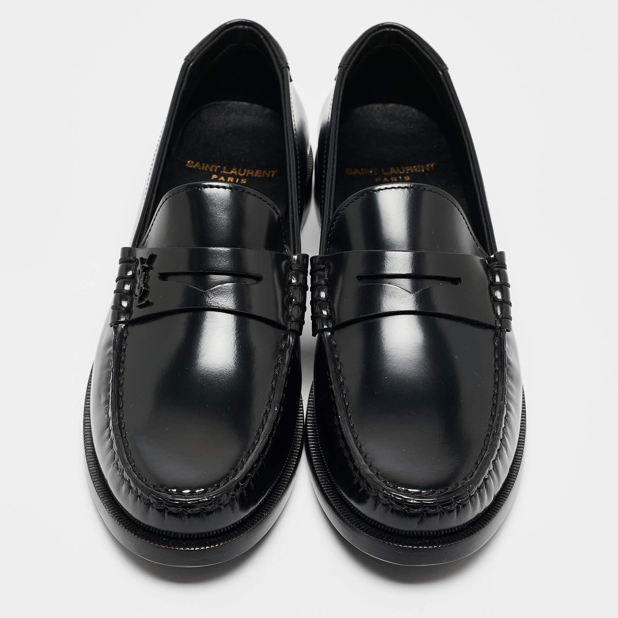 Saint Laurent Black Leather Slip On Loafers Size 37 In Excellent Condition In Dubai, Al Qouz 2