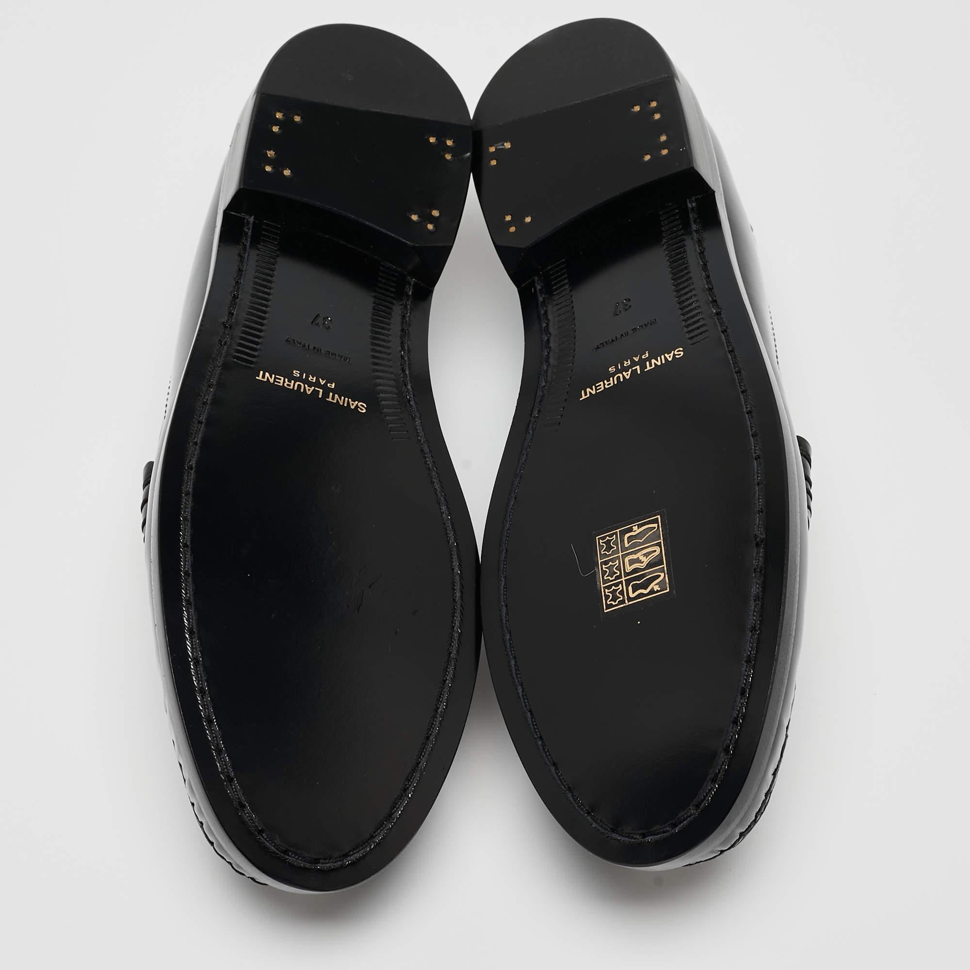 Saint Laurent Black Leather Slip On Loafers Size 37 3