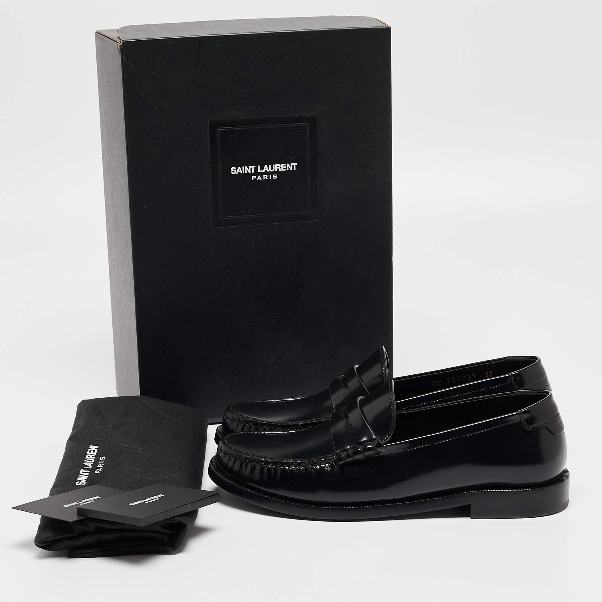 Saint Laurent Black Leather Slip On Loafers Size 37 5