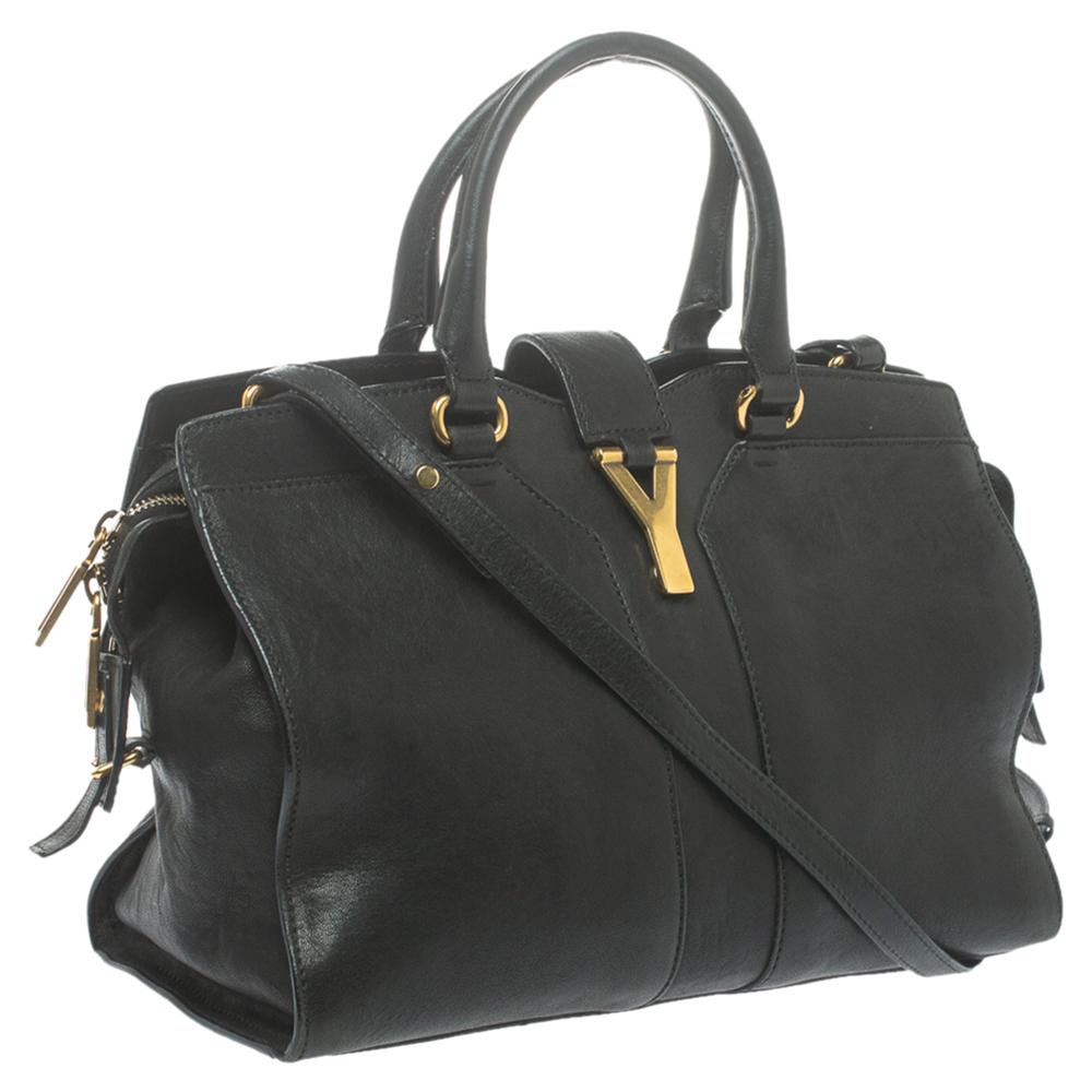 Women's Saint Laurent Black Leather Small Cabas Chyc Tote