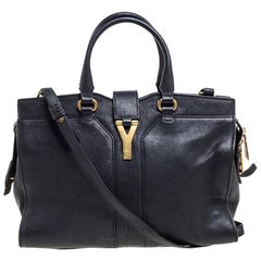 Saint Laurent Black Leather Small Cabas Chyc Tote