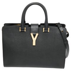 Saint Laurent Black Leather Small Cabas Chyc Tote