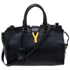 Saint Laurent Black Leather Small Cabas Ligne Y Tote